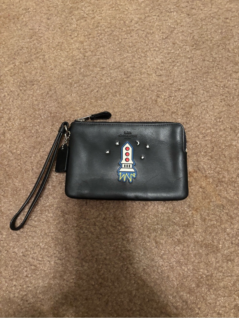 Coach Limited NASA Space Black Leather Rocket Wristlet Zip Pouch 58365